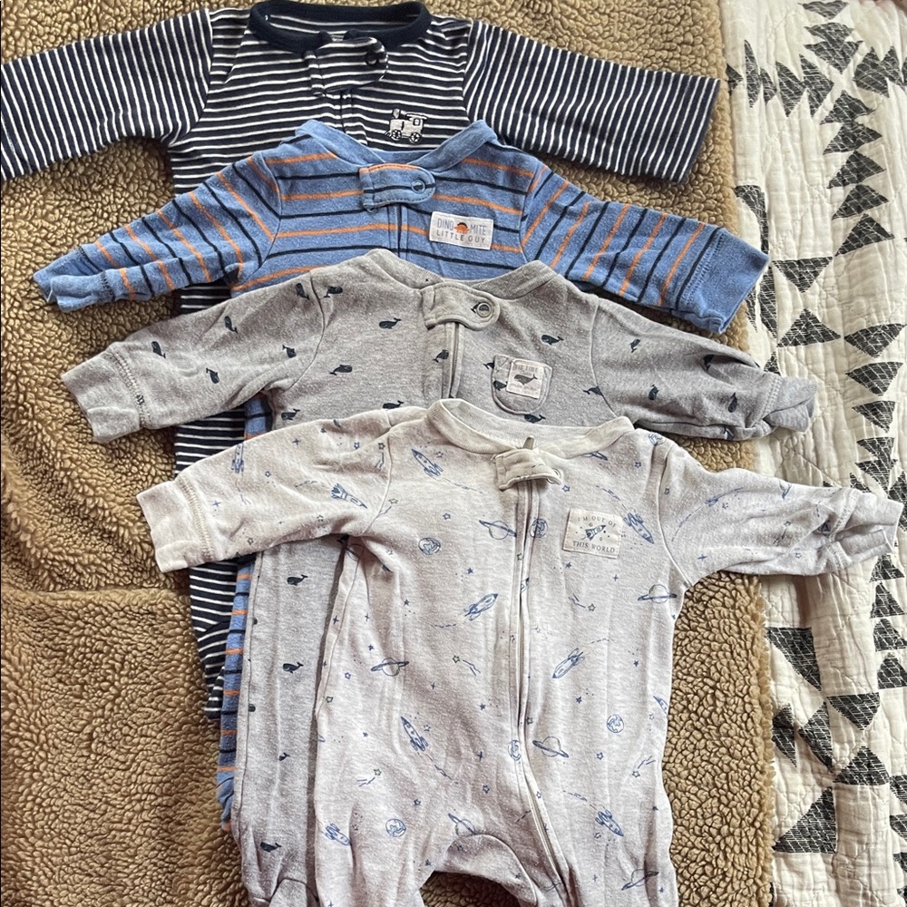 Carter's Striped and Patterned Footies - Blue, Gray, and White